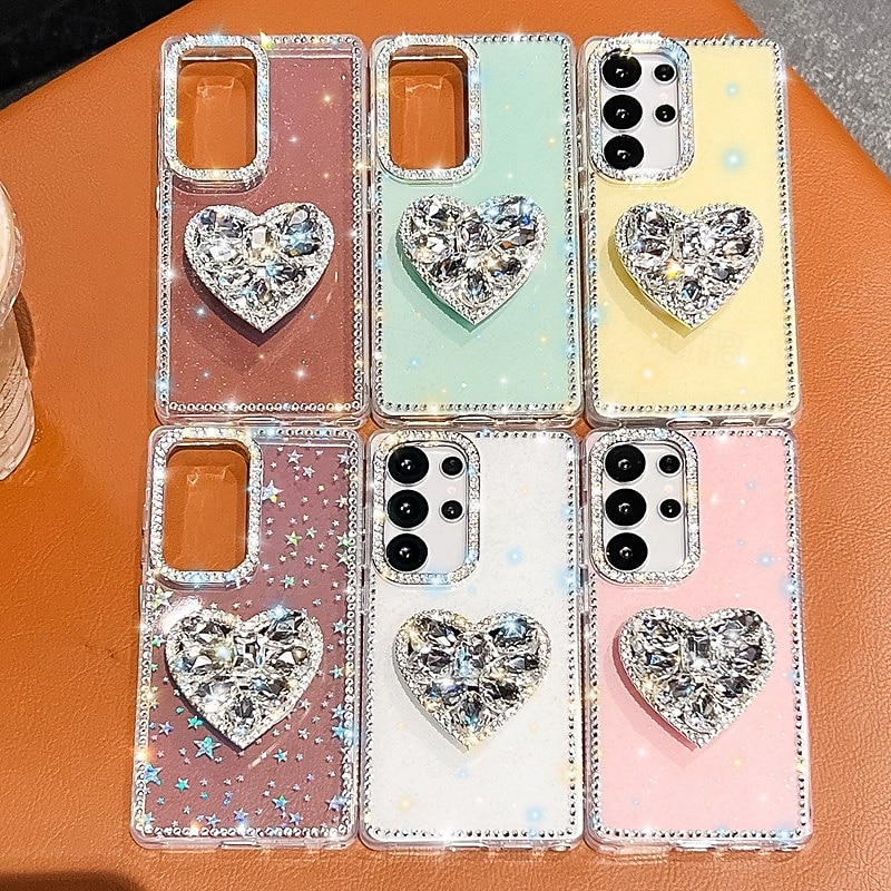 Phone Case For Samsung Galaxy S25 S24 Ultra Plus S24 FE S23 A16 A55 5G A35 5G A15 Back Cover Kickstand Shockproof Heart Silicone