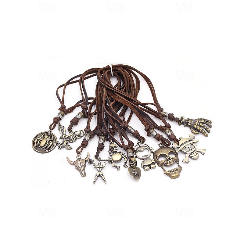 Men's Halloween Skeleton Hand Pendant Necklace – Vintage Bronze Leather Cord Gothic Jewelry for Party, Cosplay and Nightlife4