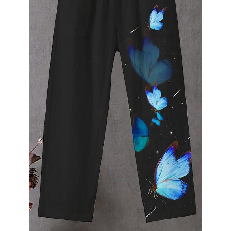 Women's Chinos Pants Trousers Streetwear Casual Full Length High Waist Butterfly Elastic Waist Print Breathability Comfortable Stretchy Vacation Street Daily Wear Black Summer Spring Fall Regular Fit2