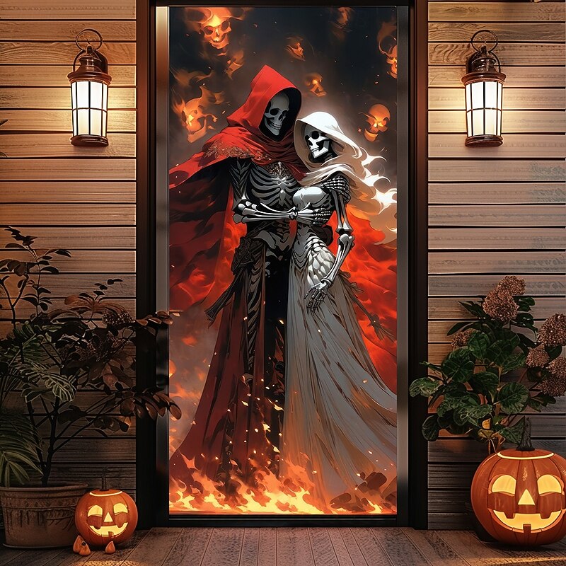 Halloween Tapestry Door Cover Outdoor Banners Angel of Death Psychedelic Dark Punk Gothic Style Party Outdoor Shooting Backgrounds Front Door Wall Porch Home Decor