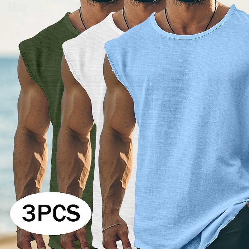 Men's T Shirt Sleeveless Short Sleeve Cap Sleeve Round Neck Summer Plain Fashion Classic Casual 3-Piece Basic Plain Street Casual Sports A B C Top Tee for Men