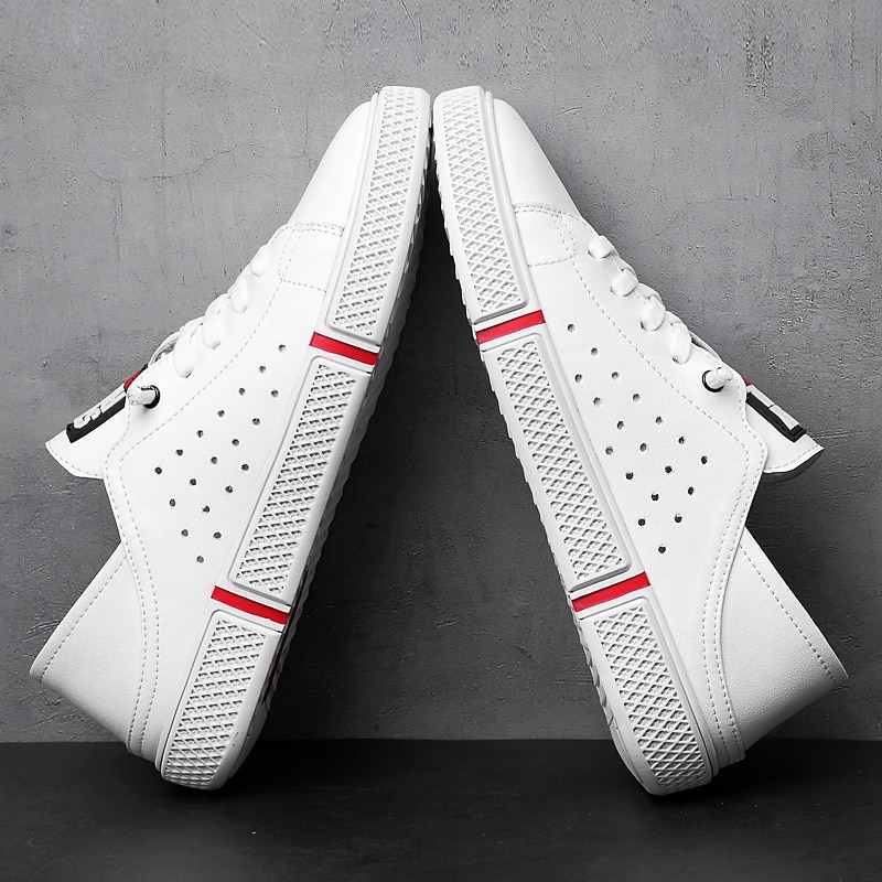 Men's White Classic Sneakers – Casual Lace-Up Shoes with Perforated Detailing for Everyday Wear, Office Casual and Urban Style2