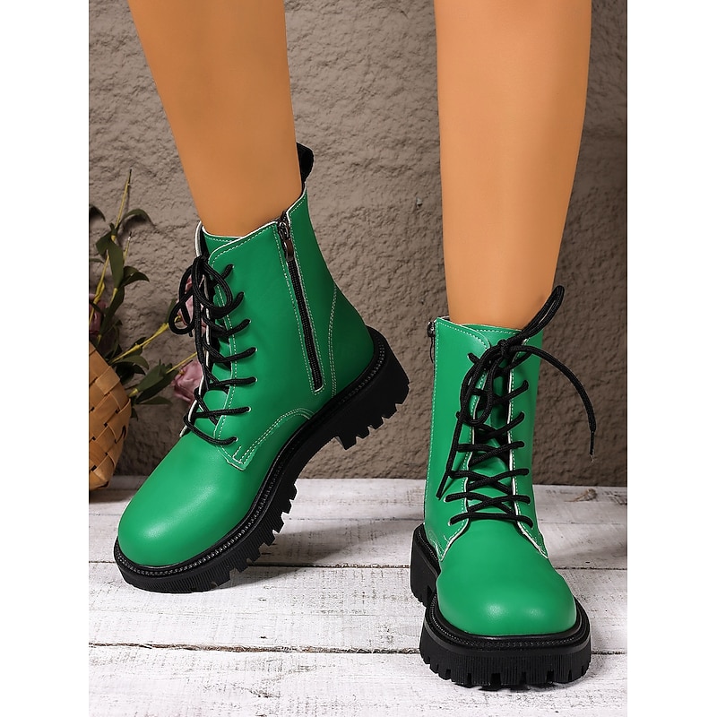 Women's Yellow Lace-Up Combat Boots – Bold Chunky Platform Ankle Boots with Side Zipper, Punk Streetwear Style for Fall Winter4