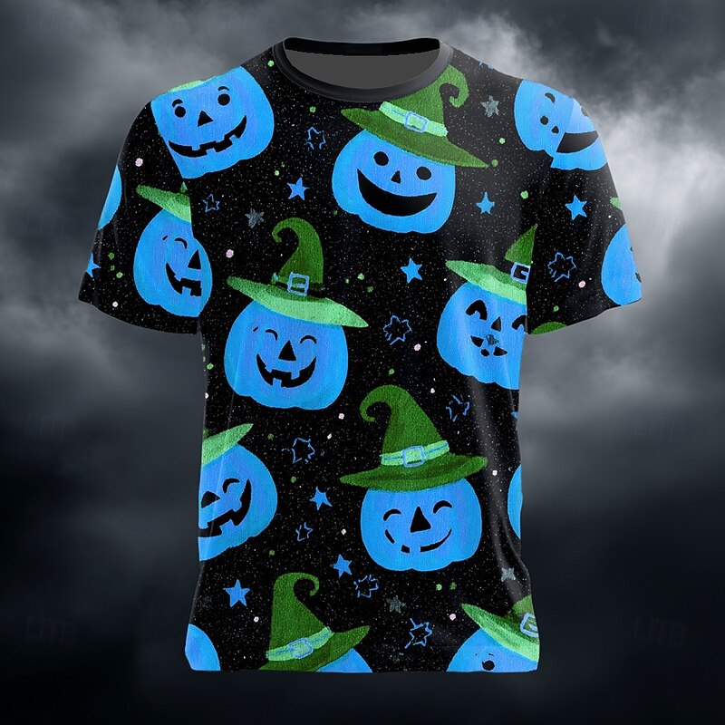 Halloween Men's Pumpkin 3D T Shirt Short Sleeve T shirt 3D Print Crew Neck Shirt Exaggerated Designer Horror Party Street Holiday Blue Orange Green Summer Spring All Seasons Clothing Apparel S M L XL3