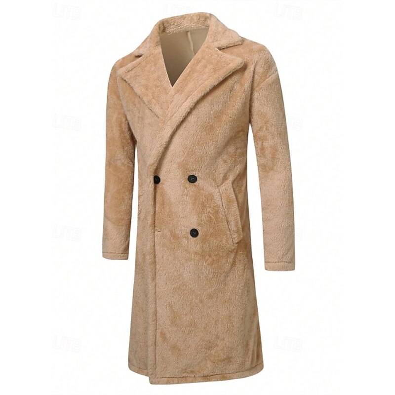 Men's Fleece Jacket Overcoat Trench Coat Long Trench Coat Vacation Daily Fall Winter Polyester Thermal Warm Windproof Outerwear Clothing Apparel Fashion Classic Plain Pocket Lapel Double Breasted4