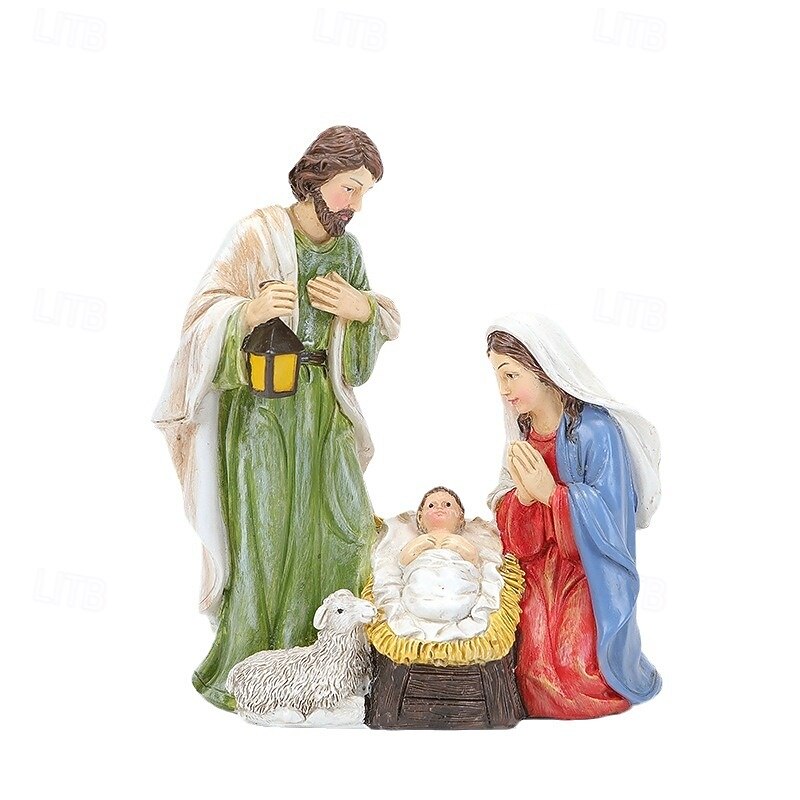 Christmas Nativity Scene Figurines Set, Resin Holy Family Mary, Joseph, Baby Jesus, Religious Christmas Decor, Nativity Manger Figurines4