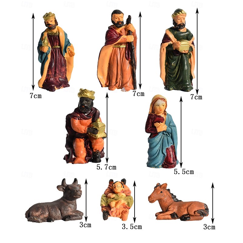 8pcs Christmas Nativity Scene Figurines Set, Resin Holy Family Mary, Joseph, Baby Jesus, Religious Christmas Decor, Nativity Manger Figurines4