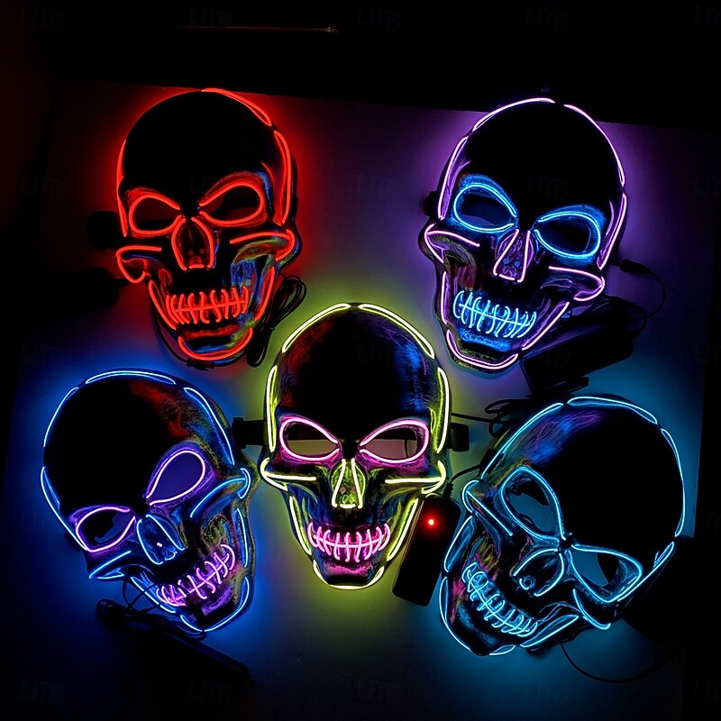 1 Pc 25 * 17CM Halloween Cold Light Line Skull Luminous Mask Party LED Skull Mask Horror and Weird Decorative Prop AA Battery Box