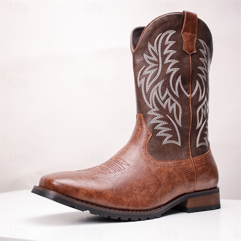 Men's Western Cowboy Boots - Classic Embroidered Mid-Calf Rodeo Style Footwear for Casual Ranch Wear and Country Outfits2