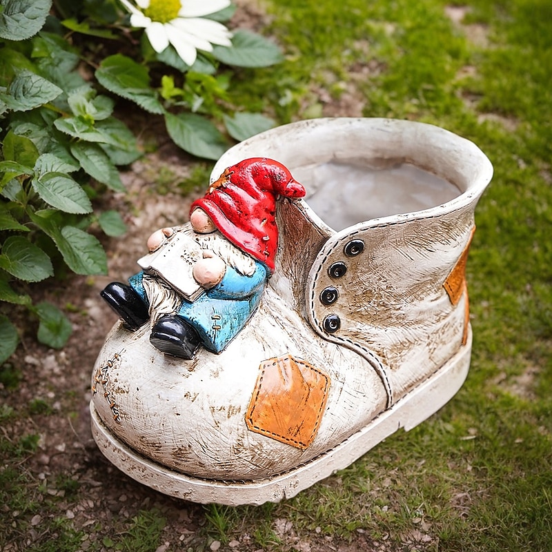 Boot-Shaped Gnome Succulent Planter – Colorful Hand-Painted Resin Flower Pot for Garden Décor, Patio Ornament & Mini Plant Growing4