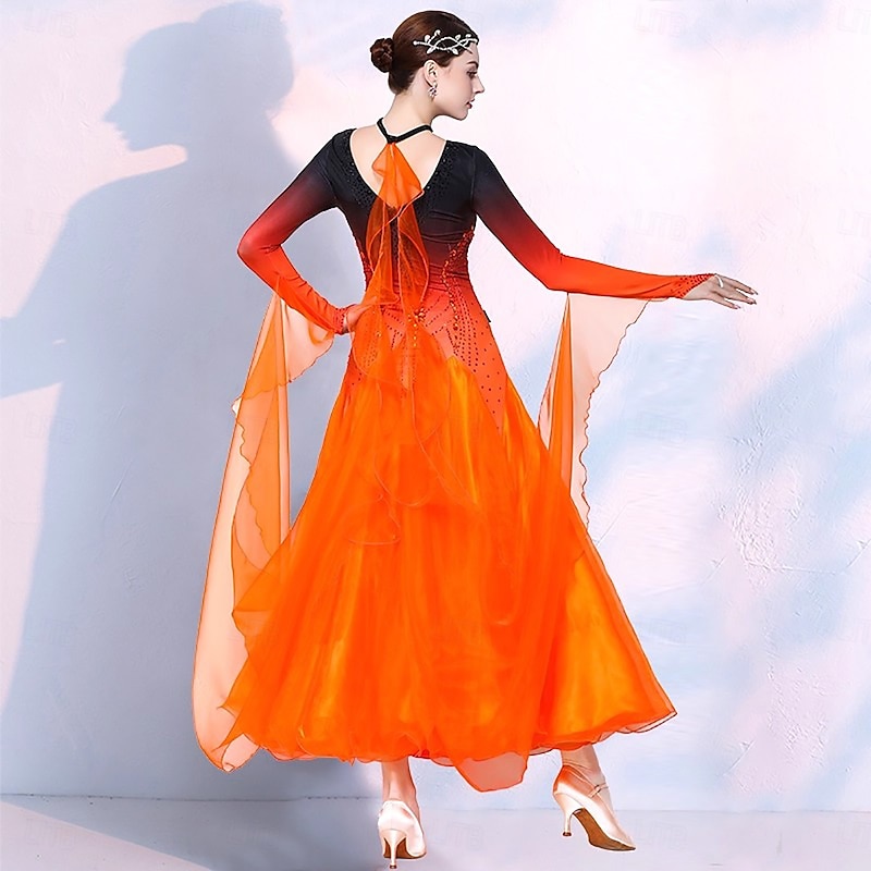 Ballroom Dance Dress Women's Performance Modern Dance Competition Dresses Long Sleeve Waltz Dancewear Costumes4