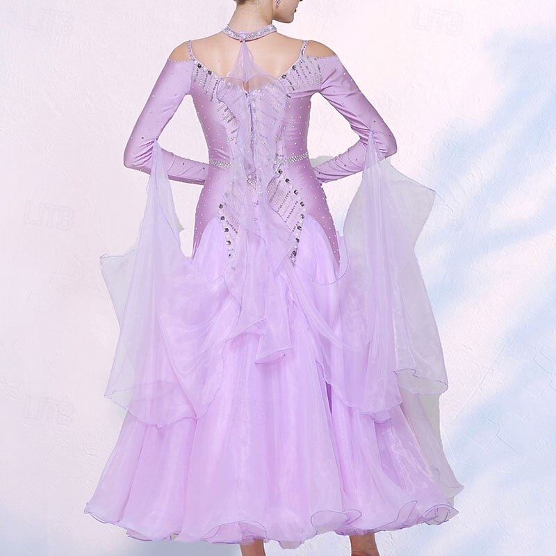 Ballroom Dance Dress Crystals / Rhinestones Women's Performance Party Long Sleeve Imitation Silk2