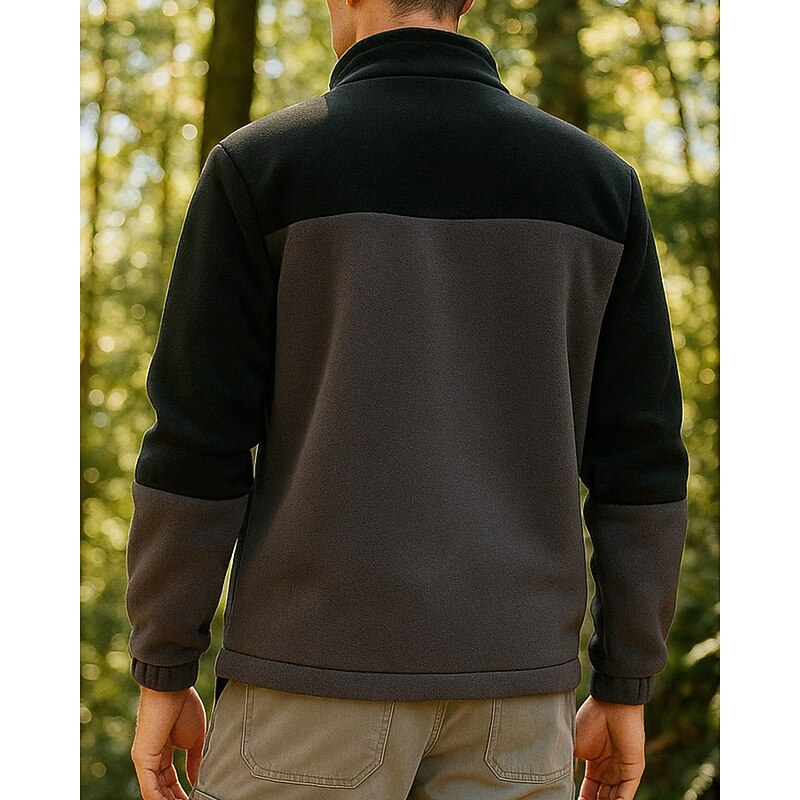 Men's Hiking Jacket Fleece Jacket Winter Outdoor Patchwork Thermal Warm Top Green Grey2