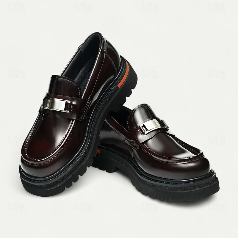 Men's Brown Leather Penny Loafers with Metal Buckle – Classic Dress Shoes for Business, Formal Events  and Office Wear4