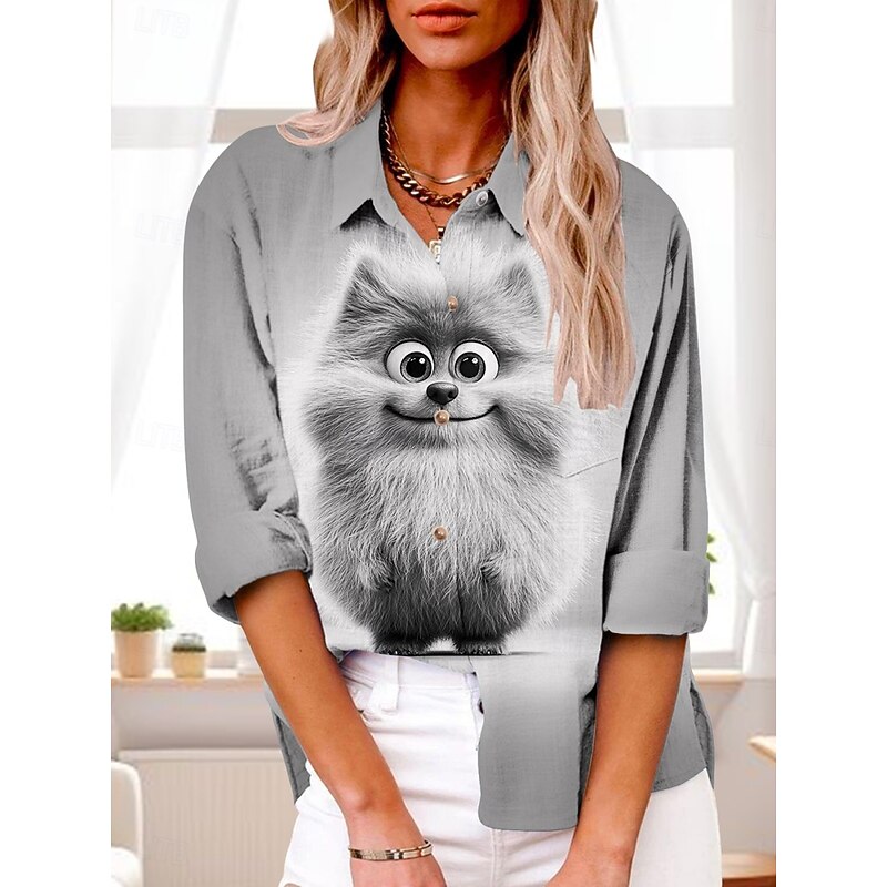 Women's Shirt Graphic Active Daily Stylish Long Sleeve Shirt Collar Regular Tops Daily Holiday Buttons Print Yellow Purple Green Gray Summer Spring Fall3