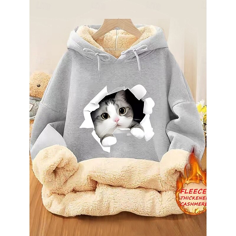 Women's Pullover Hoodie Sweatshirt Graphic Animal Casual Comfrt Long Sleeve Hooded Regular Tops Street Dailywear Casual Pocket Print Black Pink Red Green Dark Gray Fall Winter3