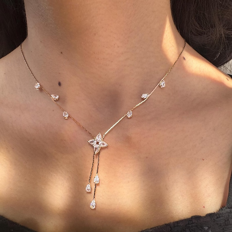 Pendant Necklace Zircon Rhinestones Women's Tassel Lolita Sweet Floral Flower Shape Wedding Y Shaped Necklace For Wedding Party Birthday