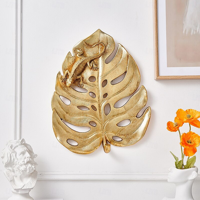 Gold Monstera Leaf Decorative Wall Hanging – European Vintage Style Home Decor for Holidays, Hotels & Photography Props4