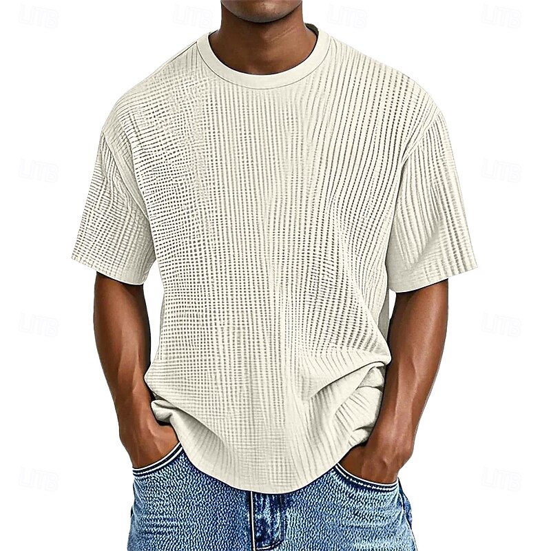 Men's Waffle T-shirt Tee Top Short Sleeve Crew Neck Summer Solid Color Textured Fashion Designer Casual Pocket Knitted Outdoor Casual Daily Blue Light Green Purple Top Tee for Men3