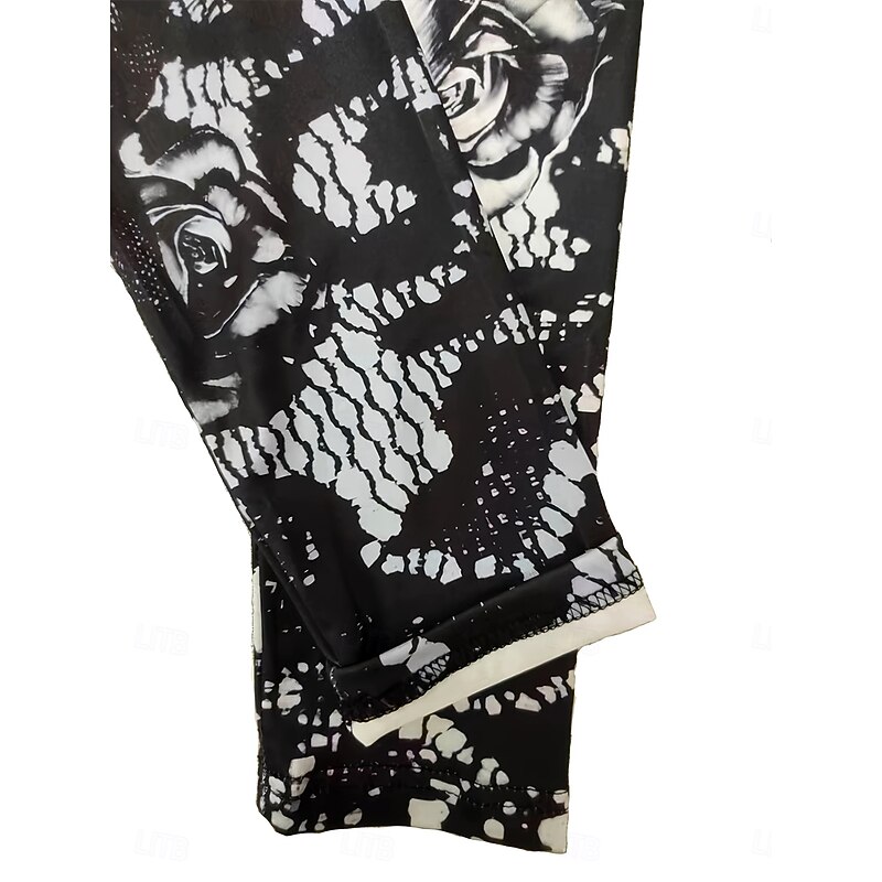 Women's Leggings Vacation Vintage Fashion Full Length High WaistPantsHalloween Graphic Skull Printing Soft Breathable Stretchy Outdoor Vacation Street milk white Dark-Gray Spring Fall Winter Skinny3