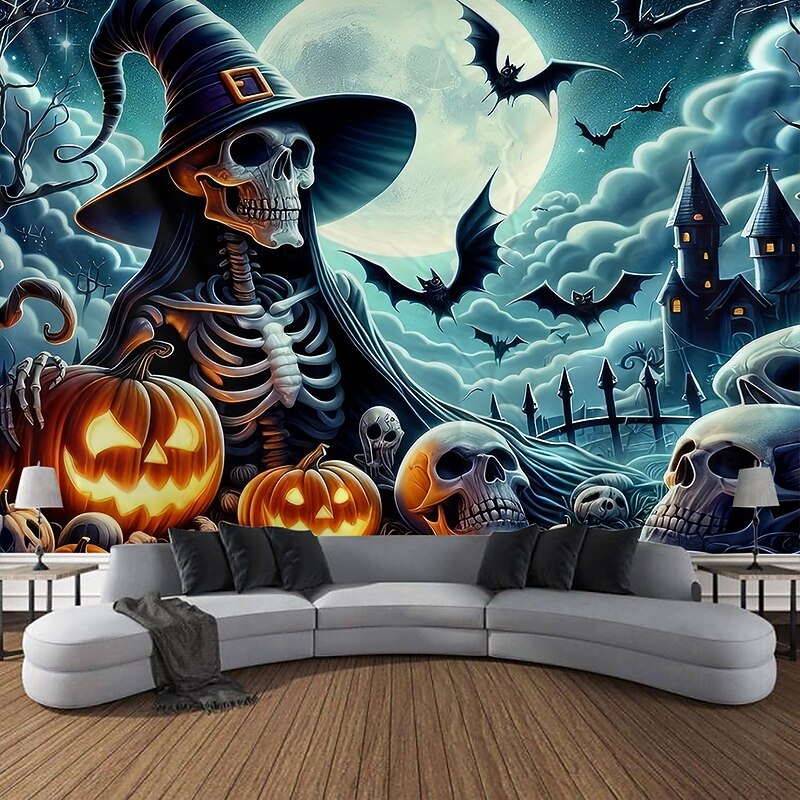Halloween Tapestry Banners Wall Hangings Skeleton Dark Punk Gothic Style Party Dorm Shooting Backgrounds Home Decor