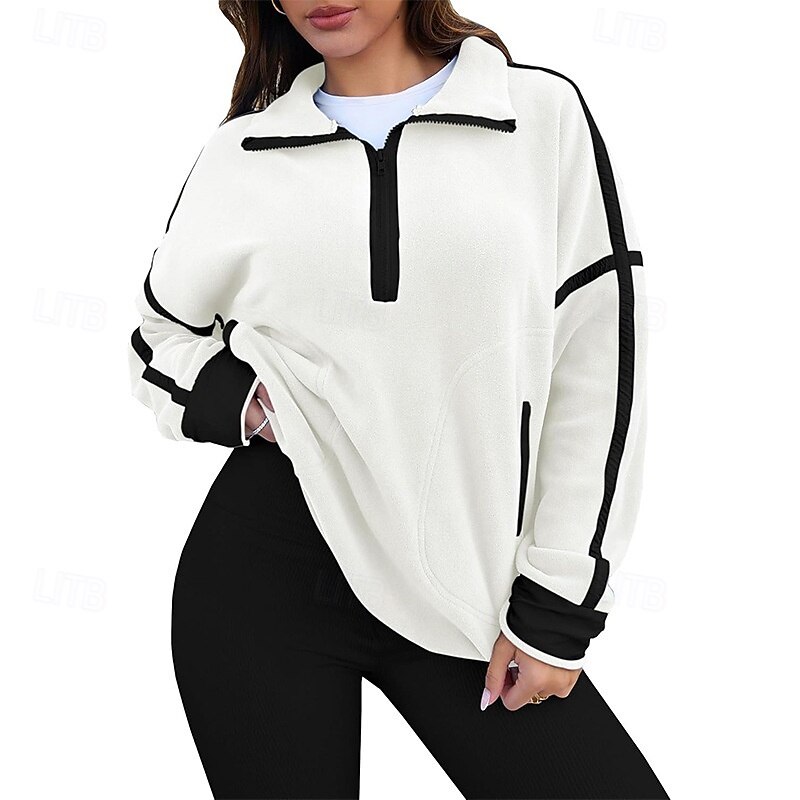 Women's Pullover Sweatshirt Pullover Zip Up Sweatshirts Color Block Streetwear Casual Long Sleeve Turtleneck Regular Tops Street Holiday Half Zipper Quarter Zipper Zipper Black White Blue Beige Coffee
