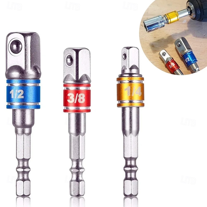 3Pcs Impact Driver Socket Extension Adapter Extended Converter Power Drill Hex To High Speed Nut Male Square Wrench 1/4 3/8 1/2