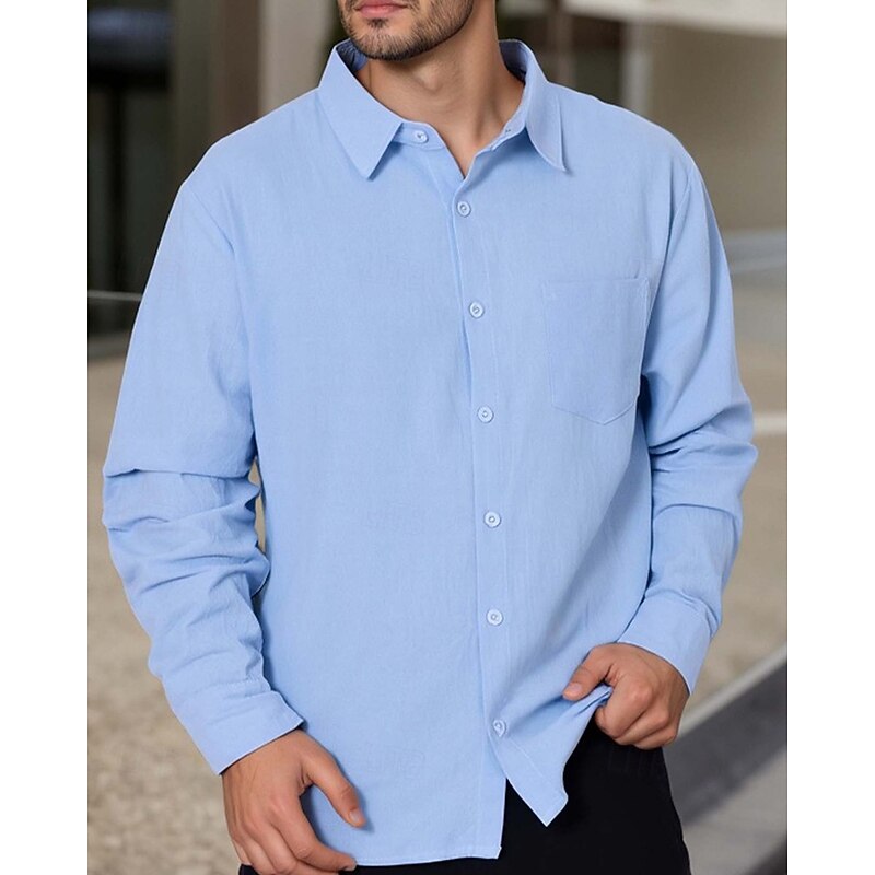 Men's Shirt Summer Shirt Casual Shirt Beach Shirt Button Up Shirt Black White Blue Sky Blue khaki Long Sleeve Plain Lapel Vacation Hawaiian Pocket Clothing Apparel Fashion Casual Comfortable4