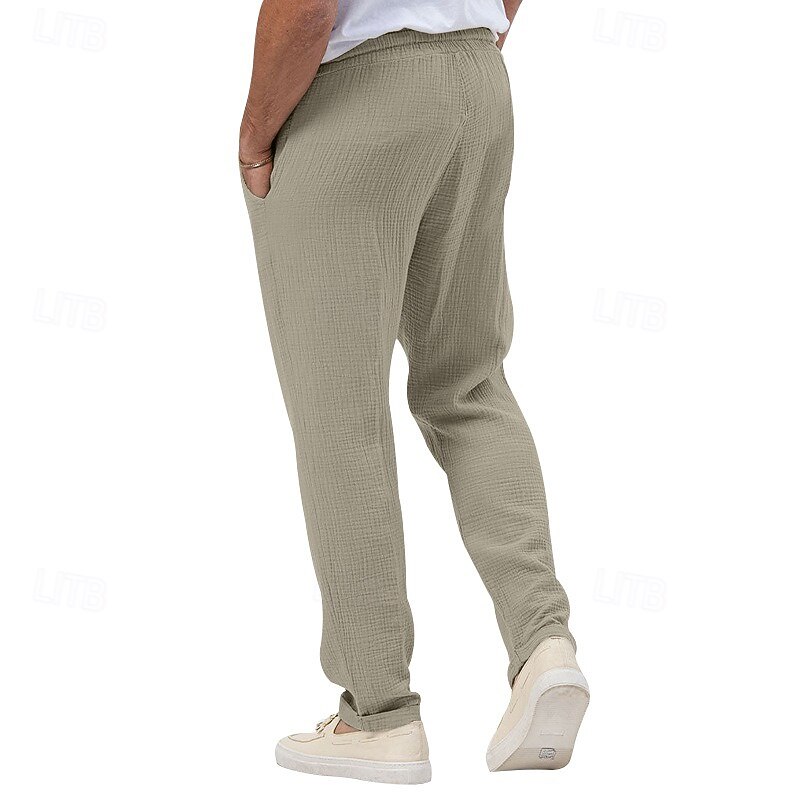 Men's Trousers Beach Shorts Casual Pants Seersucker Pants Drawstring Elastic Waist Straight Leg Plain Comfort Breathable Daily Holiday Vacation Fashion Casual Black White4