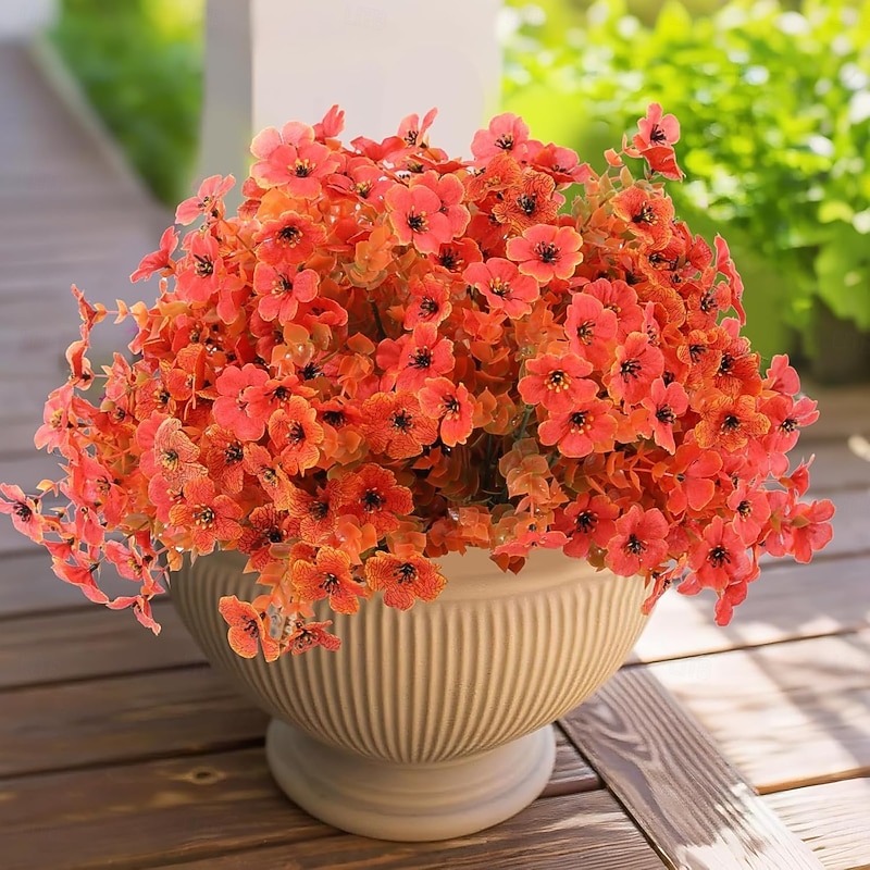 13 Bundles Fall Artificial Flowers for Outdoor Indoor Silk Flowers No Fade Fake Plastic Flowers Faux Plants for Outdoors Outside Front Porch Hanging Planter Window Box Garden Home Decoration 13 Bundles(Orange)