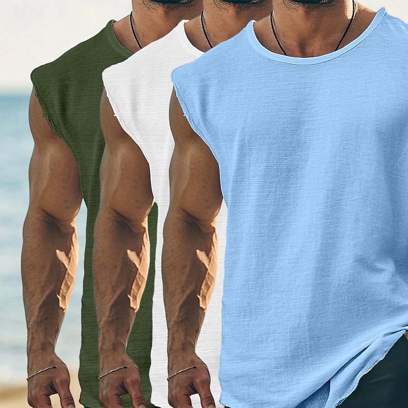 Men's T Shirt Sleeveless Short Sleeve Cap Sleeve Round Neck Summer Plain Fashion Classic Casual 3-Piece Basic Plain Street Casual Sports A B C Top Tee for Men2