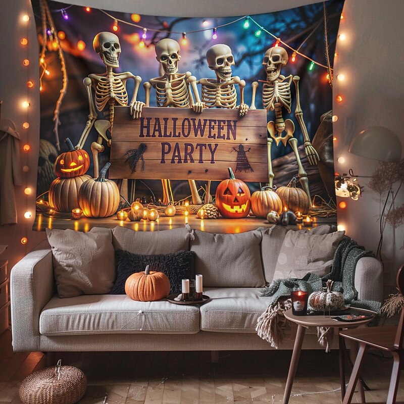 Halloween Tapestry Banners Blanket Skeleton Cemetery Dark Punk Gothic Style Party Dorm Shooting Backgrounds Home Decor2