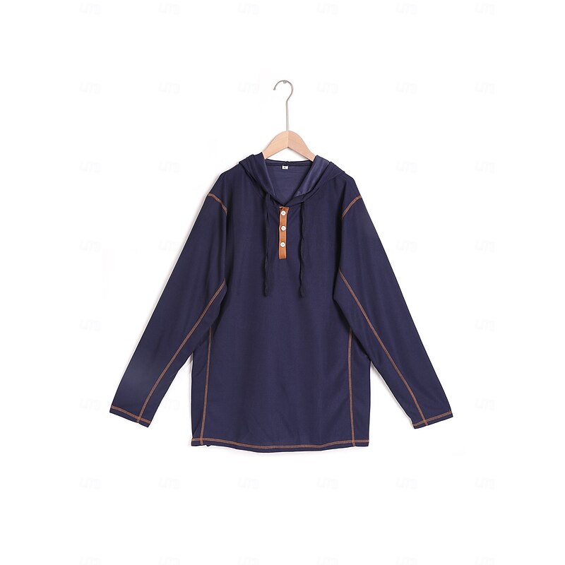 Men's Waffle Hoodies T Shirt Waffle Henley Shirt Henley Shirt Long Sleeve Hooded Henley Spring Spring &  Fall Plain Fashion Designer Basic Patchwork Hooded Vacation Street Casual Black White Navy Blue4