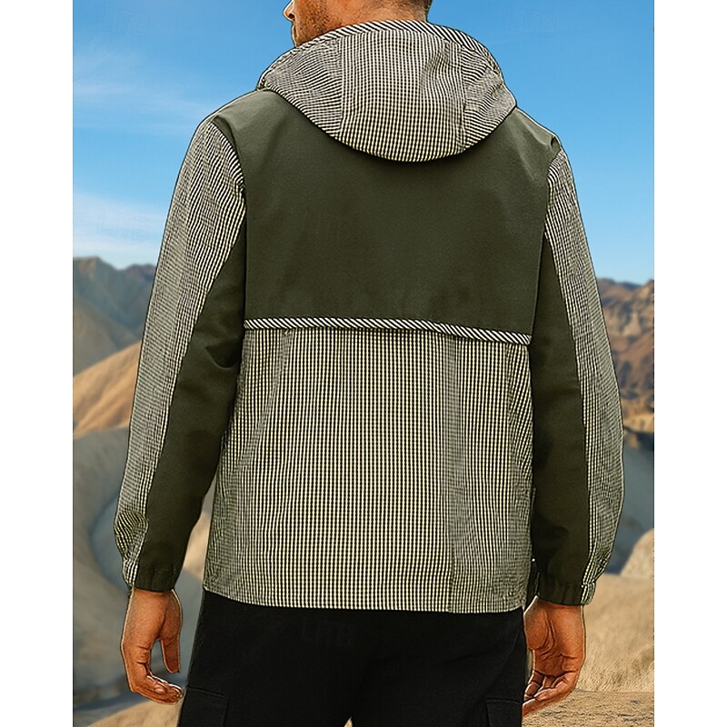 Men's Windbreaker Hiking top Long Sleeve Hooded Top Outdoor Waterproof Windproof Polyester Army Green Traveling Athletic Running2