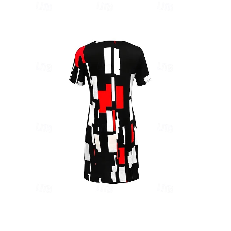 Women's Elegant Party Evening Midi Dress Crew Neck Short Sleeve Shift Dress A Line Dress Casual Boho Daily Regular Fit Graphic Geometric Plaid Black Summer Spring Fall4