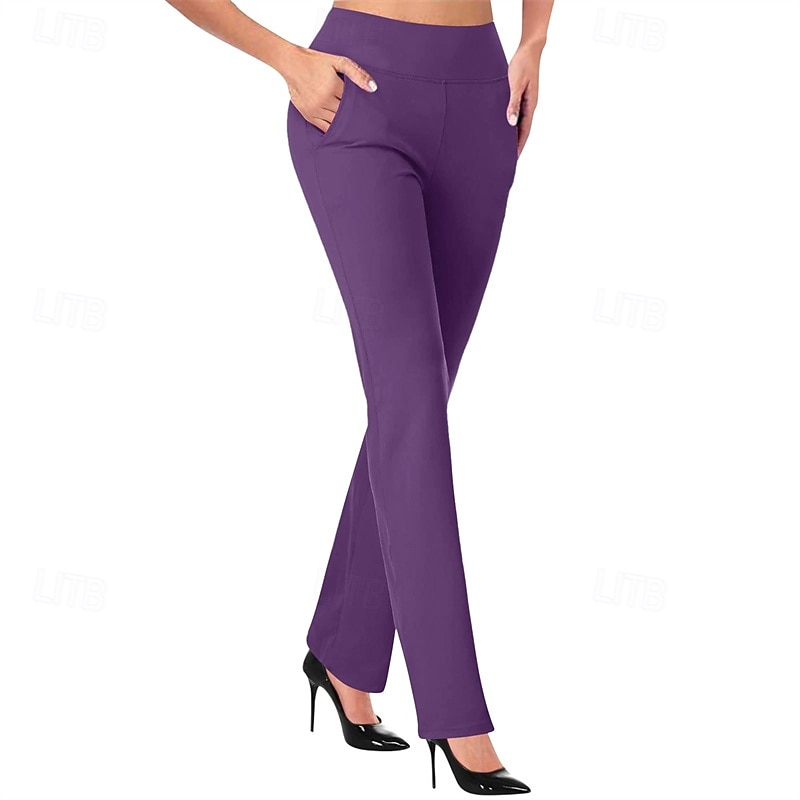 Women's Wide Leg Slacks Streetwear Casual Full Length High Rise Plain Elastic Waist Comfortable Street Holiday Daily Wear Deep Purple Azure Navy Black Fall Regular Fit2