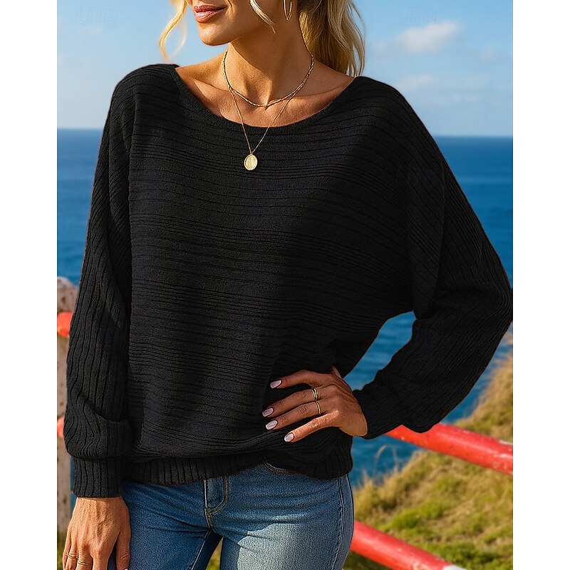 Women's Pullover Sweatshirt Casual Tops Batwing sleeves Top Athleisure Fall Solid Colored Fashion Outdoor Travel Sportswear Activewear Black Burgundy Khaki4