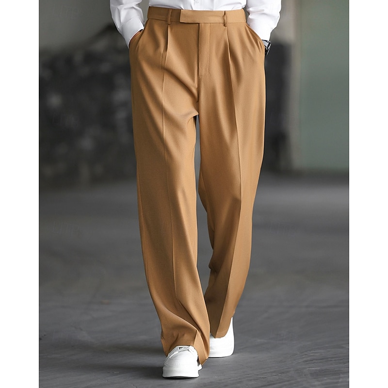 Men's Dress Pants Trousers Chinos Slacks Pocket Elastic Waist Plain Comfort Formal Party Work Fashion Classic Style Black Khaki Micro-elastic