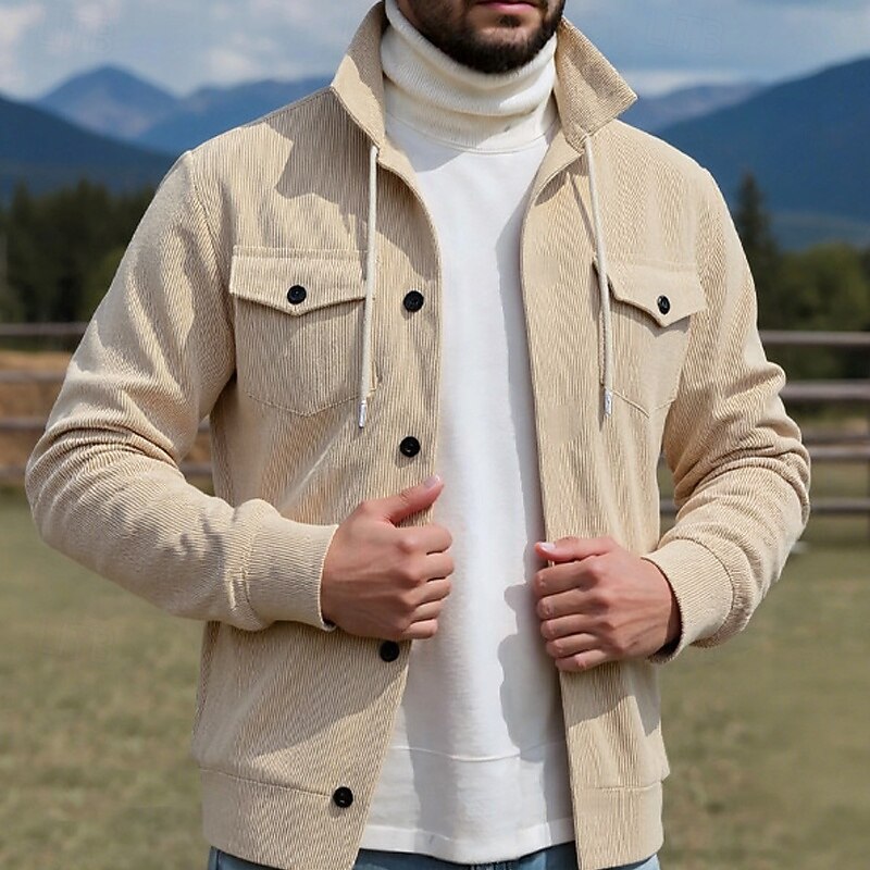 Men's Lightweight Jacket Cargo Jacket Casual Jacket Vacation Daily Breathable Pocket Spring Fall Plain Fashion Classic Lapel Regular Apricot Black Brown Army Green Gray Jacket2