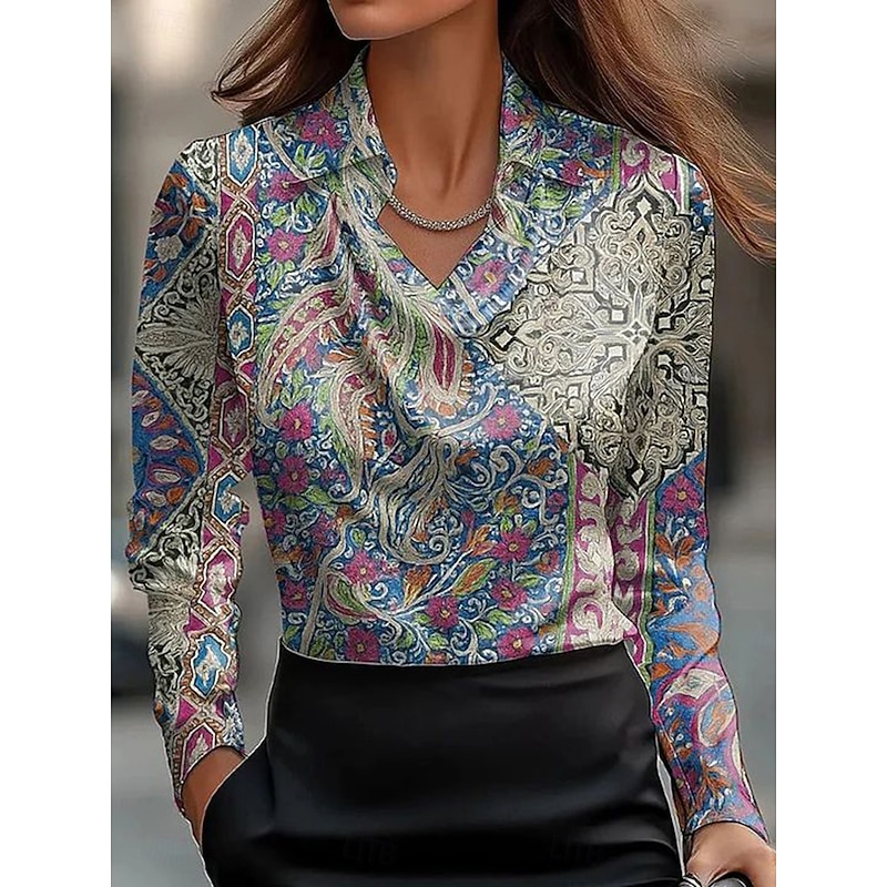 Women's Shirt Dressy Tops Formal Work Shirt Floral Graphic Elegant Stylish Casual Long Sleeve Cowl Neck Work Party Evening Wear Daily Ruched Draped Yellow Purple Brown Green Spring Fall3