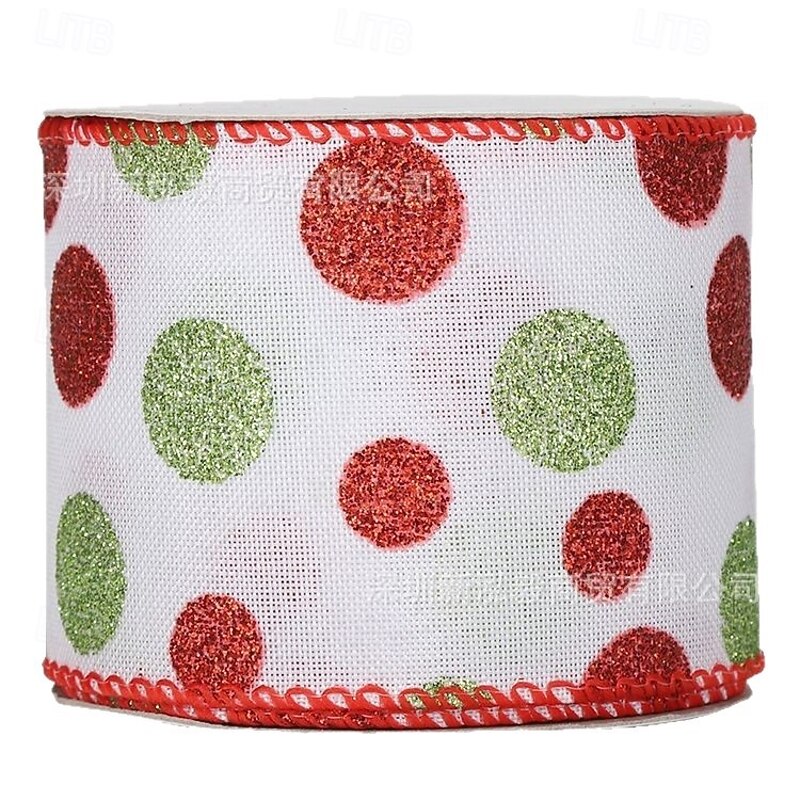 4Pcs Christmas Ribbon Set, Glitter Wired Polka Dot Ribbons, Holiday DIY Craft Decorative Ribbons for Christmas Tree Decoration4