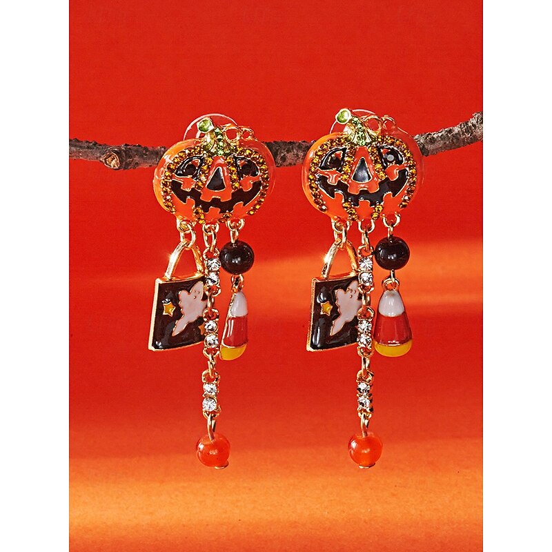 Women's Halloween Pumpkin & Ghost Drop Earrings, Cute Festive Style, Perfect for Costume Parties & Holiday Outfits4