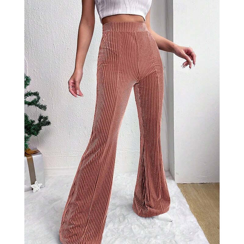 Women's Wide Leg Corduroy Pants Slacks Streetwear Casual Full Length Natural Plain Elastic Waist Comfy Outdoor Vacation Going out Wine Peacock Blue Pink Khaki Fall Regular Fit3