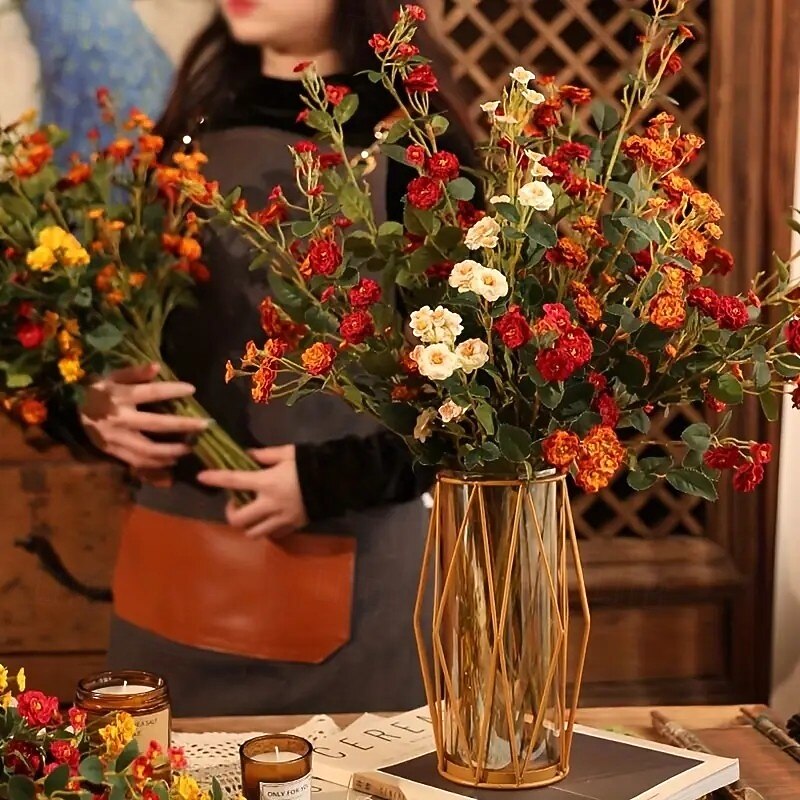 6pcs Mixed Color Realistic Artificial Roses – Touch-Feel Faux Flowers for Wedding, Bridal, Engagement, Bachelor Party, Birthday, Anniversary, Autumn, Farmhouse, and Home Decor2