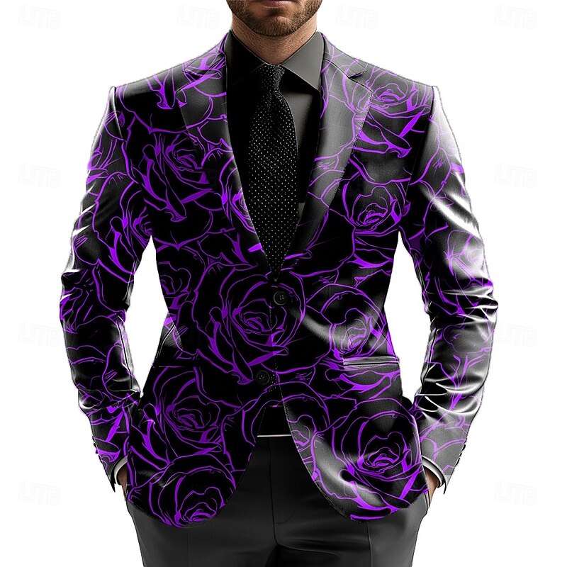 Men's Blazer Jacket Formal Party Stylish Casual Daily All Seasons 100% Polyester Weaving Rose 3D Print Buttons Comfortable Single Breasted Blazer Red Blue Purple Green4