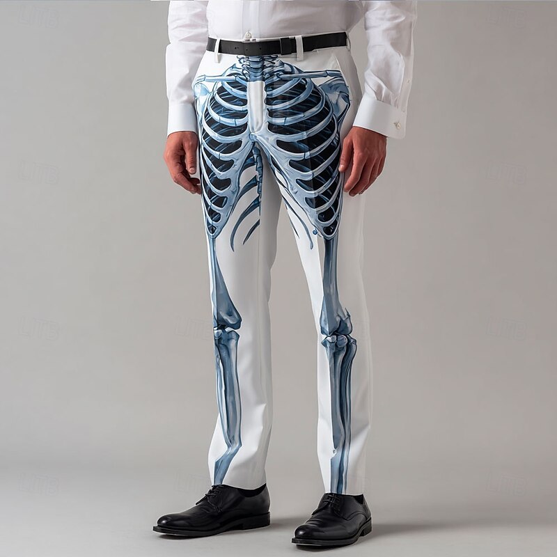 Halloween Men's Skeleton Halloween Costumes Dress Pants Trousers Suit Pants Mid Waist Dark Punk Gothic Style Outdoor Vacation Casual Slim Fit Pants with Pockets Spring Fall 3D Print Blue Purple Brown2