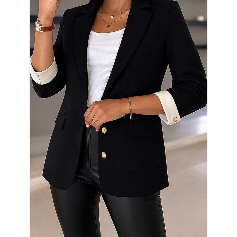 Women's Blazer Comfortable Breathable Pocket Casual Plain Office Street Casual Daily Wear Single Breasted Regular Turndown Regular Fit Long Sleeve Outerwear Black Blue Purple Summer Spring4