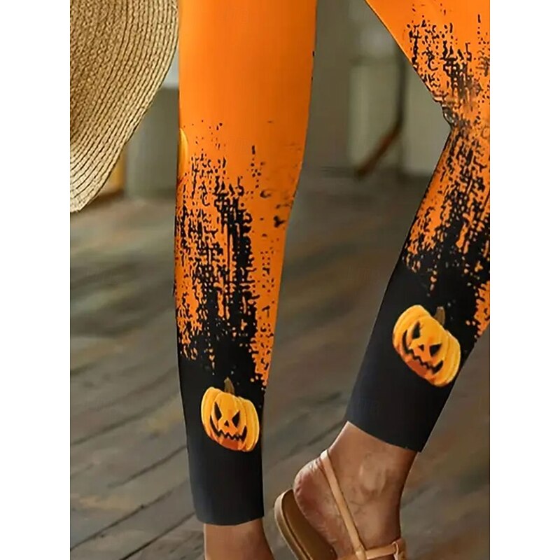 Women's Leggings Vacation Vintage Fashion Ankle-Length High WaistPantsHalloween Graphic Pumpkin Printing Soft Breathable Stretchy Formal Outdoor Vacation Black Orange Spring Fall Winter Slim Fit3