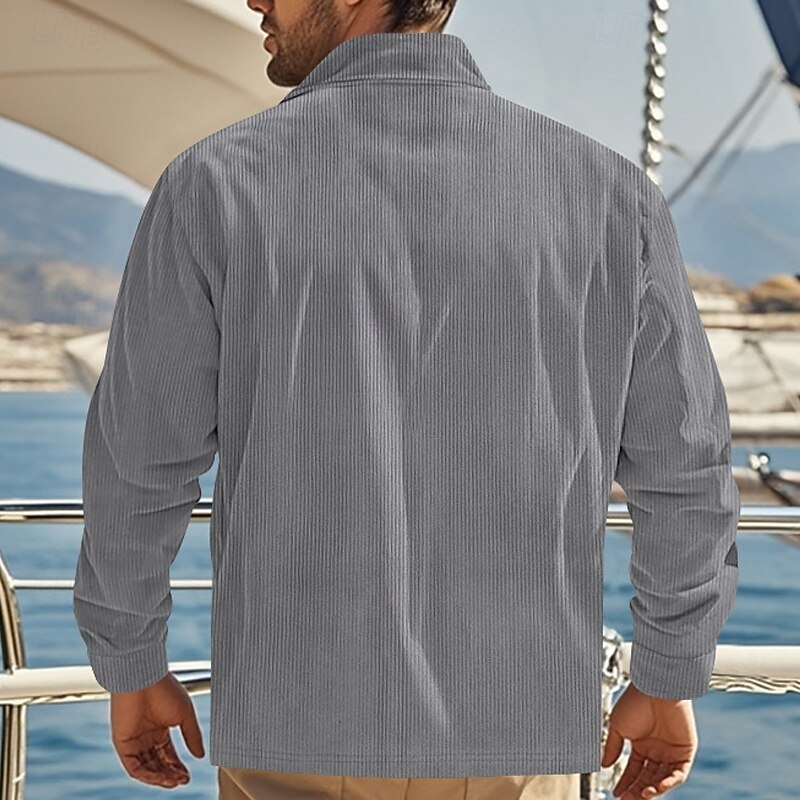 Men's Lightweight Jacket Corduroy Jacket Casual Jacket Vacation Daily Breathable Pocket Spring Fall Plain Fashion Classic Lapel Regular Black Army Green Gray Jacket4