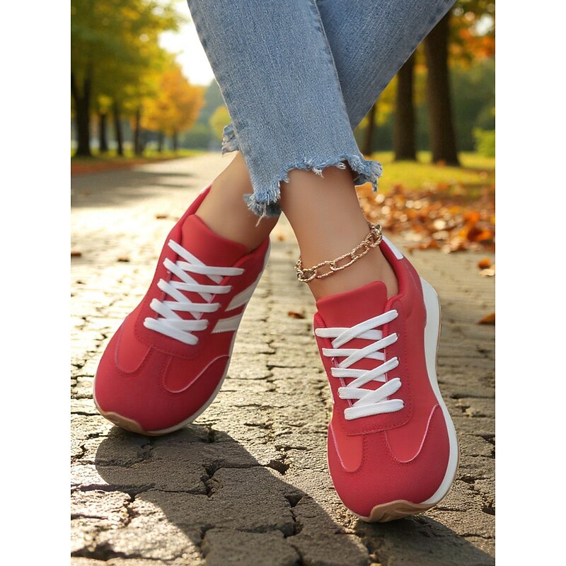 Women's Red Lace-Up Sneakers – Lightweight Athletic Shoes for Gym, Jogging and Everyday Sportswear3